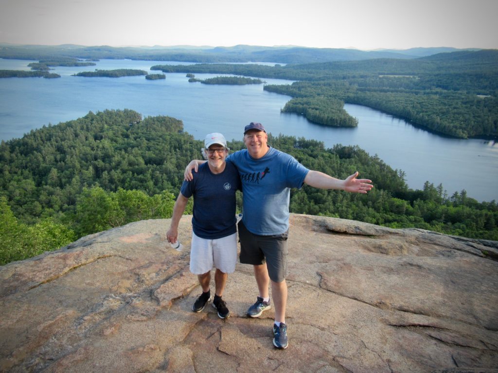 Michael Drew and Steven Shundich high above Squam Lake, New Hampshire