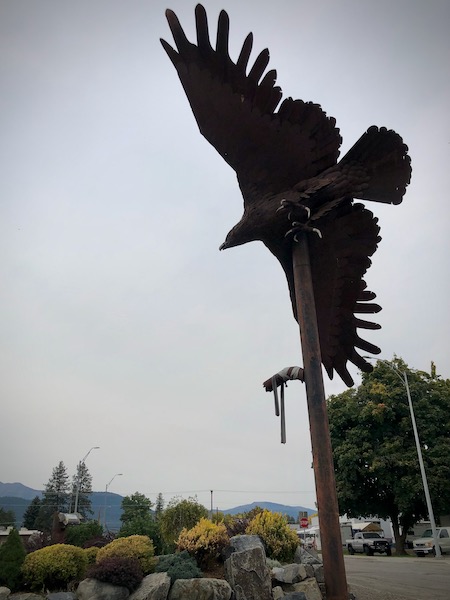 This is one of the many large iron and steel eagles that fly in Libby, Montana
