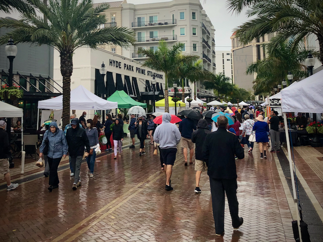 It may never rain in California, but it does in Florida on our Farmer's Market outing