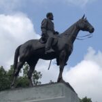 Confederate General Robert E. Lee sits atop his horse, Traveller.