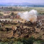 A portion of Pickett's Charge, as depicted in the immense work by French artist Paul Philippoteaux inside the Gettysburg museum.