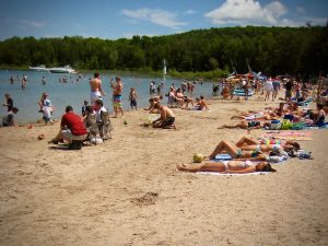 Sunbathers at Nicolet Bay beach inside Peninsula State Park, Fish Creek, Wisconsin