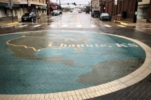 The brick tribute to Chanute's place on Google Earth shines at the main intersection