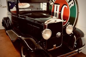One of the classic cars, a 1929 Plymouth, in Howard's Toys for Big Boys museum in Chanute, Kansas