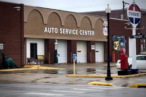 Outside Howard's Toys for Big Boys museum of classic cars in Chanute