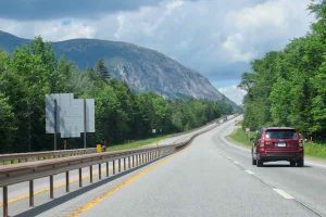 View up highway I-93 to Cannon Mountain in New Hampshire