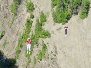 Tourist pleasing zip line across Montmorency Falls