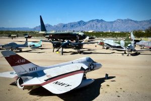 A bomber and Navy fighter jet are among the aircraft outside the Pima Air & Space Museum in Tucson