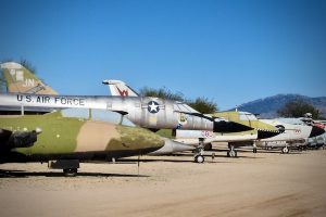 A row of jet fighters outside the Pima Air & Space Museum in Tucson