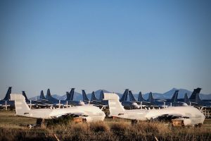A view from South Kolb Road into the huge aircraft Boneyard in Tucson