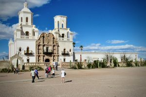 Another view of Mission San Xavier del Bac, an example of Spanish Colonial architecture