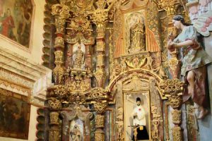 A closer view of the Mexican Baroque alter inside the Mission San Xavier del Bac