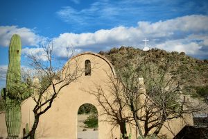 The view of grotto hill from Mission San Xavier del Bac, 10 miles south of Tucson