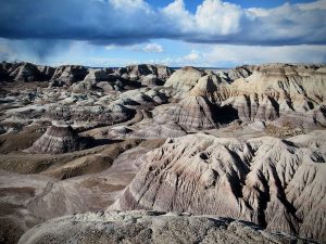 Looking down on the 1.1 mile loop at Blue Mesa, inside the Petrified Forest National Park, Arizona.