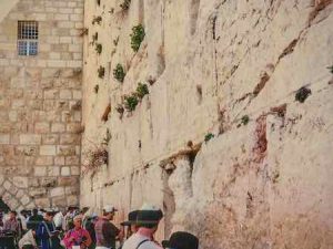 Prayers and letters addressed to "God, Jerusalem" at the Wailing Wall, all that's left of the Second Temple of Jerusalem
