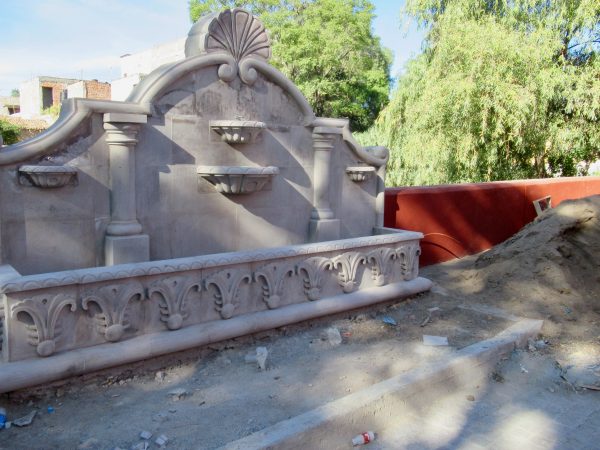 New concrete but waterless fountain in San Miguel de Allende