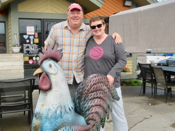 Sucking in that gut after a whopping good breakfast at Rise N Shine Diner with Laura Ryan in Syracuse