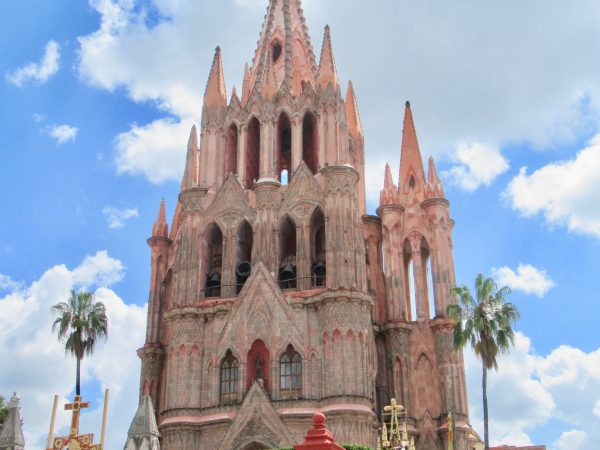 The facade of La Parroquia de San Miguel Archangel dates from 1880