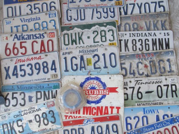 USA license plates for sale at the Tuesday Market in San Miguel de Allende
